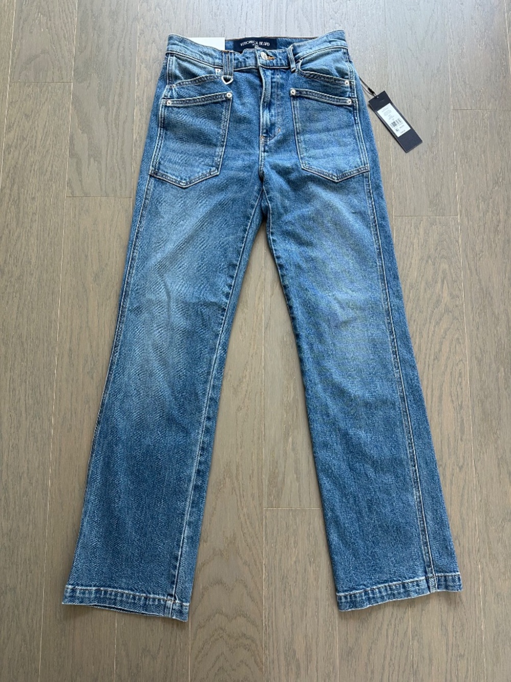 Veronica Beard DYLAN Patch Pocket Straight Leg Jeans Jean Orbit - With Tags - 27 - Picture 2 of 7